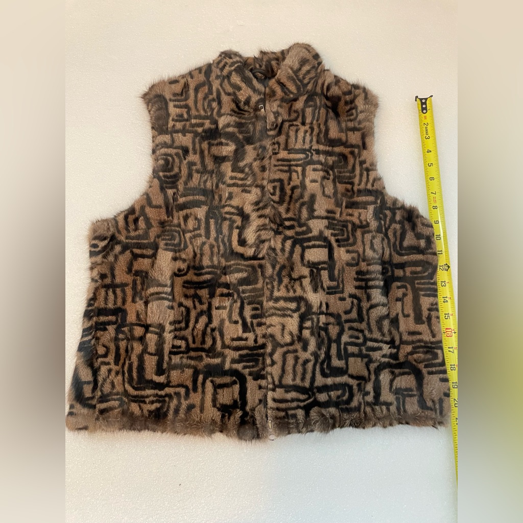 P. Rossa Genuine Rabbit Fur Vest Sz Small With Geometric Pattern